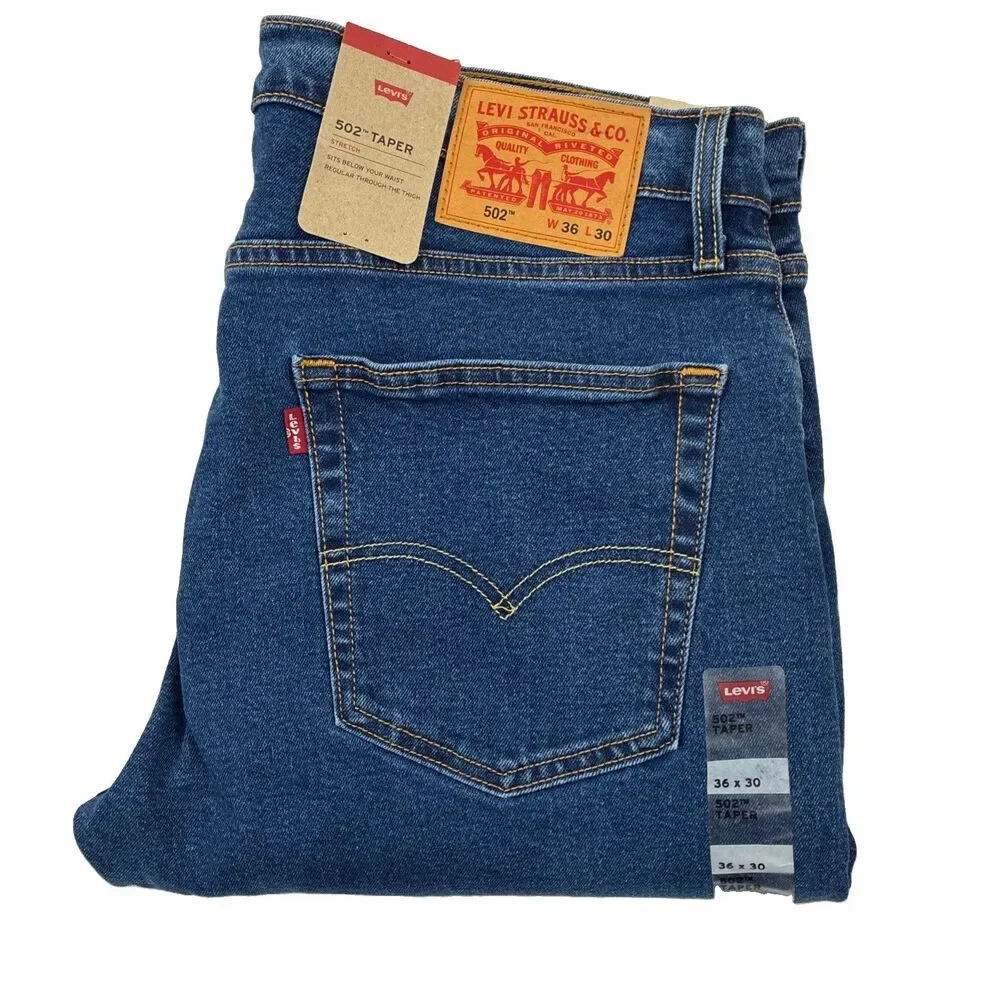 LEVI'S 502 Taper Fit Men's Jeans Stretch 29507 Mid Blue ~ 36 x 30